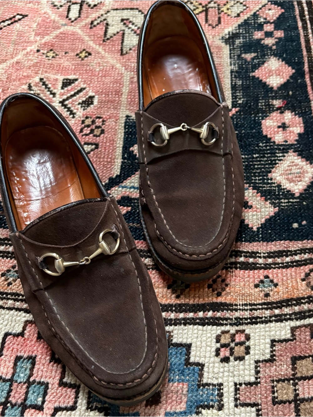 Vintage Gucci Brown Suede Horse-Bit Loafers